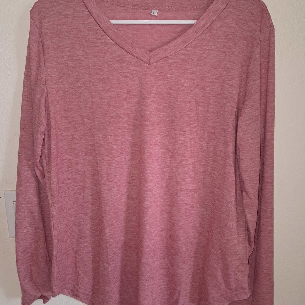 Women's Pink Red V-Neck Top Size Large